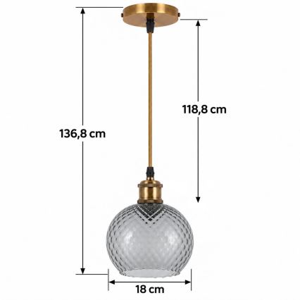 BRILAGI - Lustră LED pe cablu RETRO GLASS 1xE27/60W/230V Ø 18 cm auriu/gri fumuriu