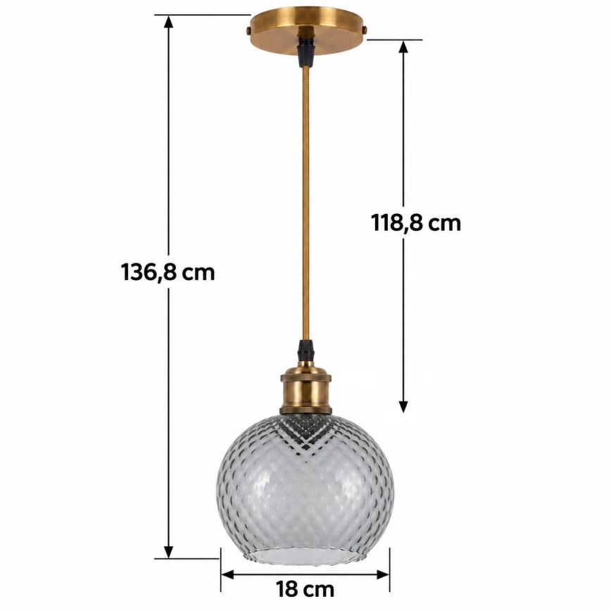 BRILAGI - Lustră LED pe cablu RETRO GLASS 1xE27/60W/230V Ø 18 cm auriu/gri fumuriu