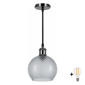 BRILAGI - LED Lustră pe cablu RETRO GLASS 1xE27/60W/230V Ø 18 cm negru/gri fumuriu