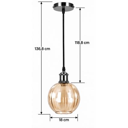 BRILAGI - Lampă suspendată LED pe cablu RETRO GLASS 1xE27/60W/230V Ø 18 cm negru/maro fumuriu