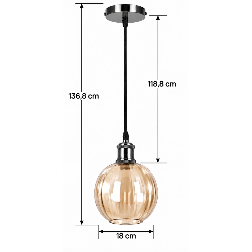 BRILAGI - Lampă suspendată LED pe cablu RETRO GLASS 1xE27/60W/230V Ø 18 cm negru/maro fumuriu