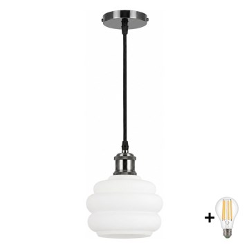 BRILAGI - LED lustra pe cablu RETRO GLASS 1xE27/60W/230V Ø 20 cm negru/alb