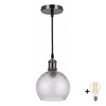 BRILAGI - LED lustra pe cablu RETRO GLASS 1xE27/60W/230V Ø 25 cm negru/gri fumuriu