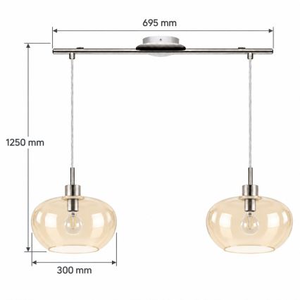 BRILAGI - Lustră LED pe cablu RETRO GLASS 2xE27/60W/230V crom mat/bej fumuriu
