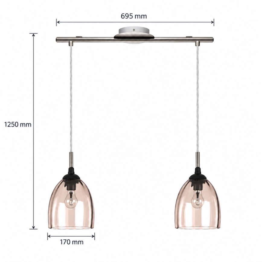 BRILAGI - Lustră LED pe cablu RETRO GLASS 2xE27/60W/230V crom mat/bej fumuriu
