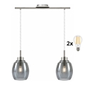 BRILAGI - LED lustră pe cablu RETRO GLASS 2xE27/60W/230V crom mat/gri fumuriu