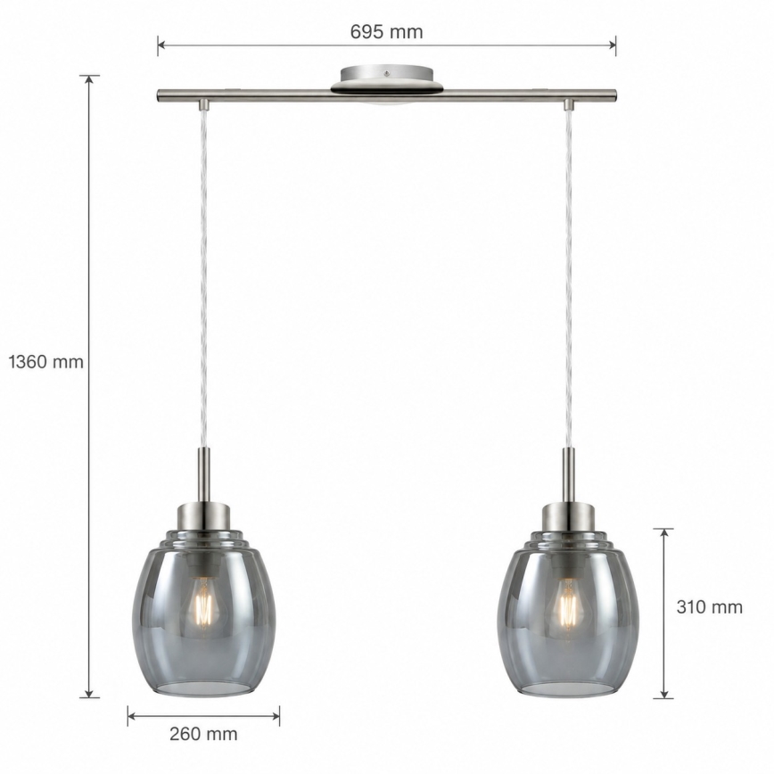 BRILAGI - LED lustră pe cablu RETRO GLASS 2xE27/60W/230V crom mat/gri fumuriu