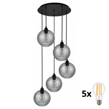 BRILAGI - LED Lustra pe cablu RETRO GLASS 5xE27/60W/230V negru/gri fumuriu