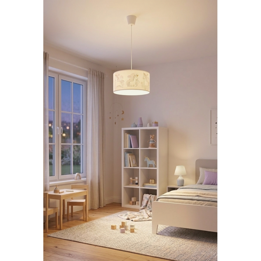 Brilagi - Lustru LED suspendat pentru copii pe cablu BOBO 1xE27/10W/230V Ø 35 cm alb/unicorni