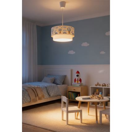 Brilagi - Lustră LED suspendată pentru copii BOBO, 1xE27/60W/230V, diametru 40 cm, crem/albastru/cu ursuleți
