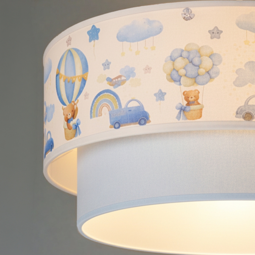 Brilagi - Lustră LED suspendată pentru copii BOBO, 1xE27/60W/230V, diametru 40 cm, crem/albastru/cu ursuleți