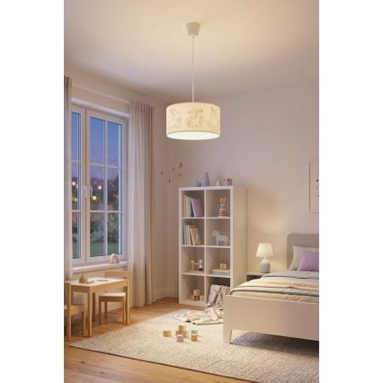Brilagi - Lustra LED pentru copii BOBO cu cablu 1xE27/60W/230V, diam. 35 cm, alb/unicorni