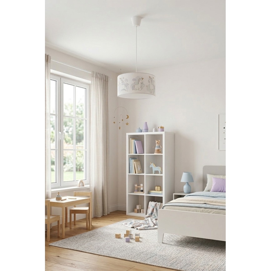 Brilagi - Lustra LED pentru copii BOBO cu cablu 1xE27/60W/230V, diam. 35 cm, alb/unicorni