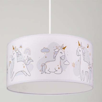 Brilagi - Lustra LED pentru copii BOBO cu cablu 1xE27/60W/230V, diam. 35 cm, alb/unicorni