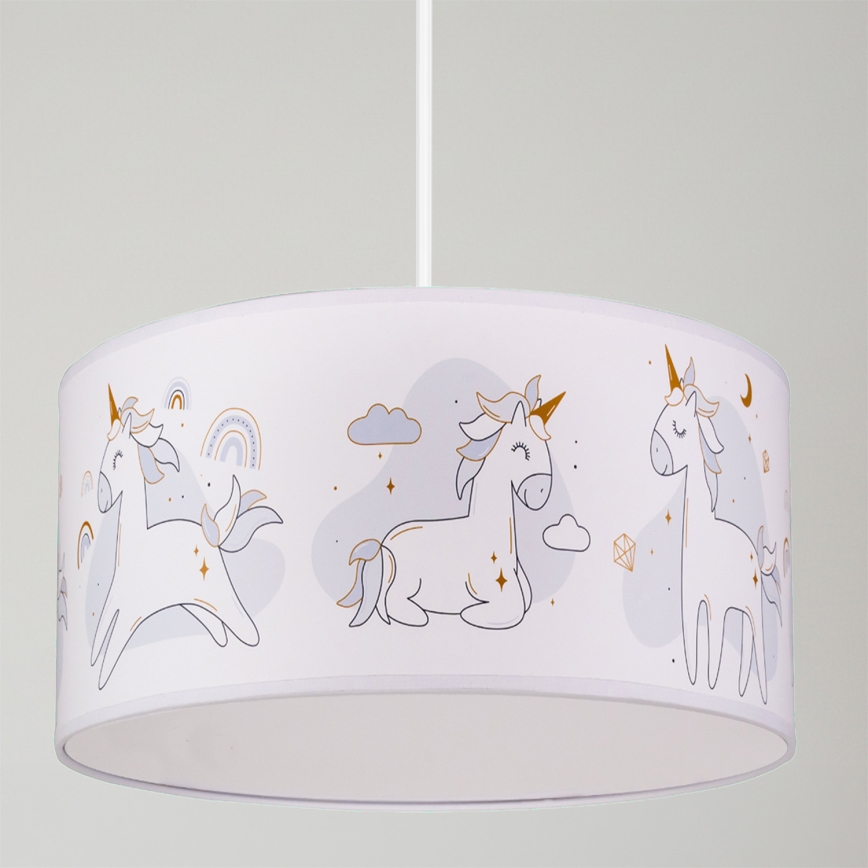 Brilagi - Lustra LED pentru copii BOBO cu cablu 1xE27/60W/230V, diam. 35 cm, alb/unicorni