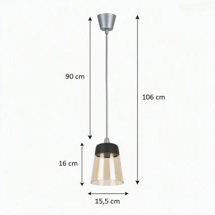 Brilagi - Lustră LED suspendată pe cablu RETRO GLASS 1xE27/60W/230V Ø 15,5 cm argintiu/bej fumuriu/negru