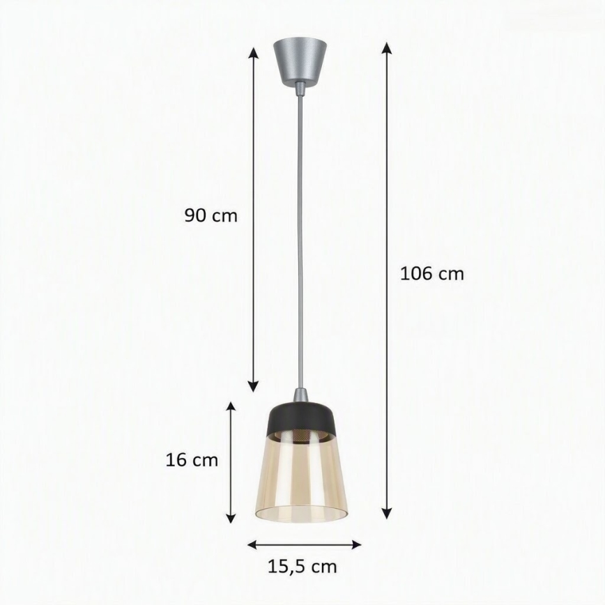 Brilagi - Lustră LED suspendată pe cablu RETRO GLASS 1xE27/60W/230V Ø 15,5 cm argintiu/bej fumuriu/negru