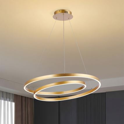 Brilagi - Lustru suspendat LED TWISTER, cu intensitate reglabilă, 75 W, 230 V, 3000–6000 K, diametru 70 cm, auriu + telecomandă