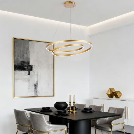 Brilagi - Lustru suspendat LED TWISTER, cu intensitate reglabilă, 75 W, 230 V, 3000–6000 K, diametru 70 cm, auriu + telecomandă