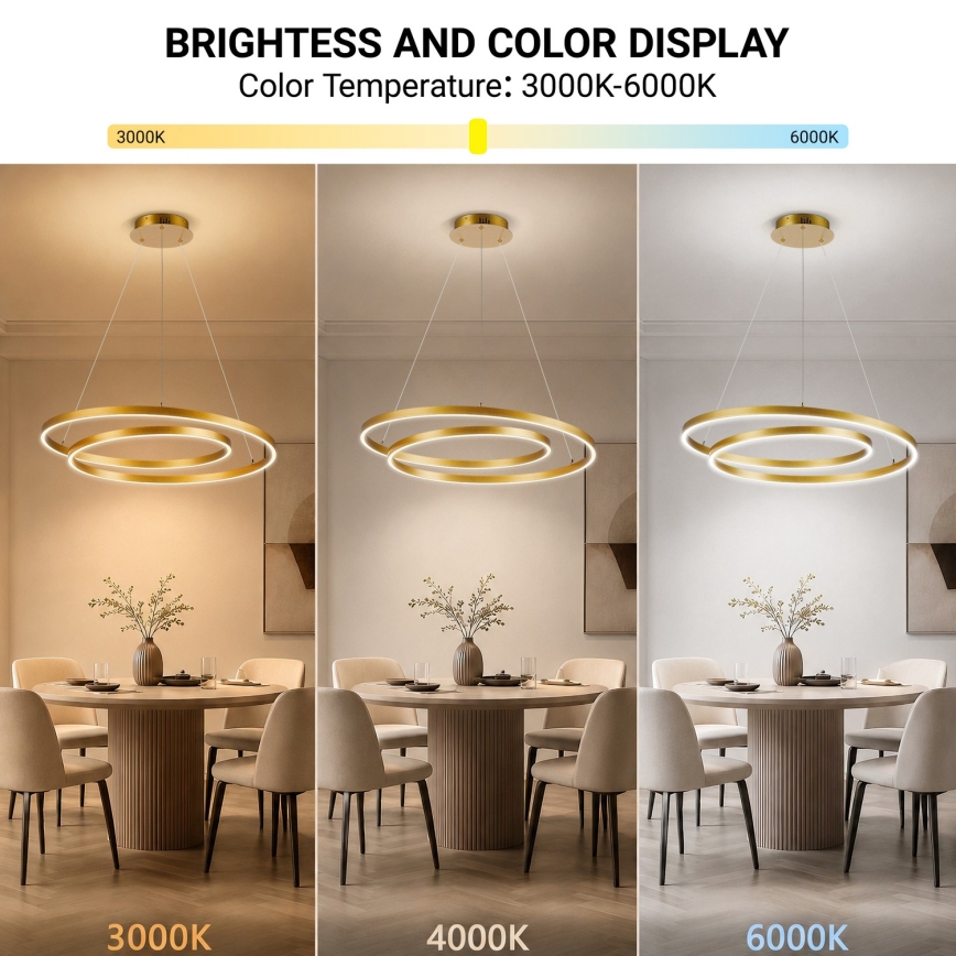 Brilagi - Lustră LED dimerizabilă suspendată pe cablu TWISTER LED/75W/2300V 3000–6000K Ø 70 cm aurie + telecomandă