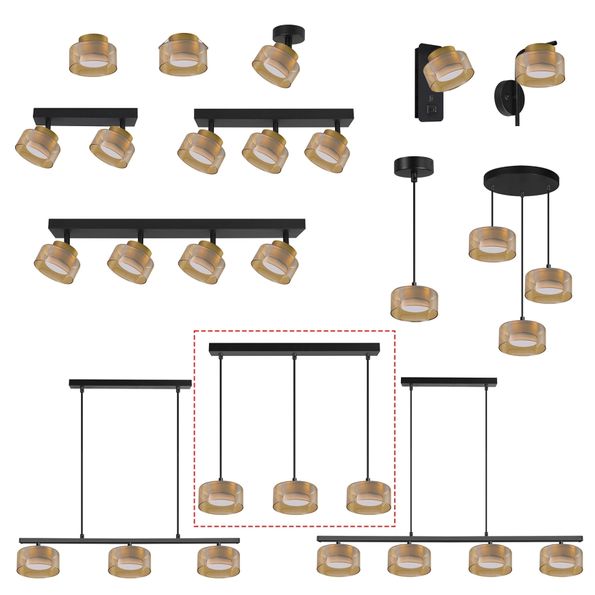 Brilagi - LED Lustră suspendată pe cablu AURA LUX 3xGX53/30W/230V negru/auriu