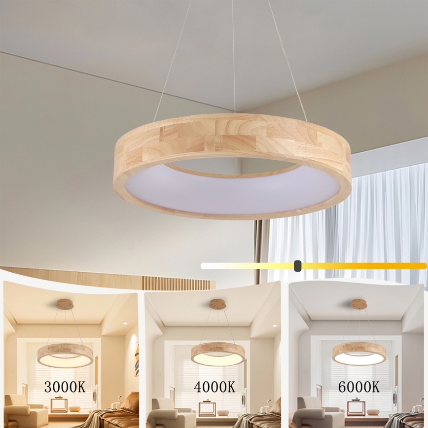 Brilagi - Pendul LED FALCON WOOD pe cablu, 30W, 230V, 3000/4000/6000K, Ø 45 cm, lemn