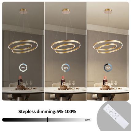Brilagi - Lustru LED reglabil pe cablu TWISTER LED/48W/230V 3000-6000K Ø 50 cm auriu + telecomandă