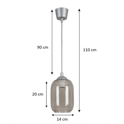 Brilagi - lustră LED pe cablu RETRO GLASS 1xE27/60W/230V Ø 14 cm argintiu/gri fumuriu