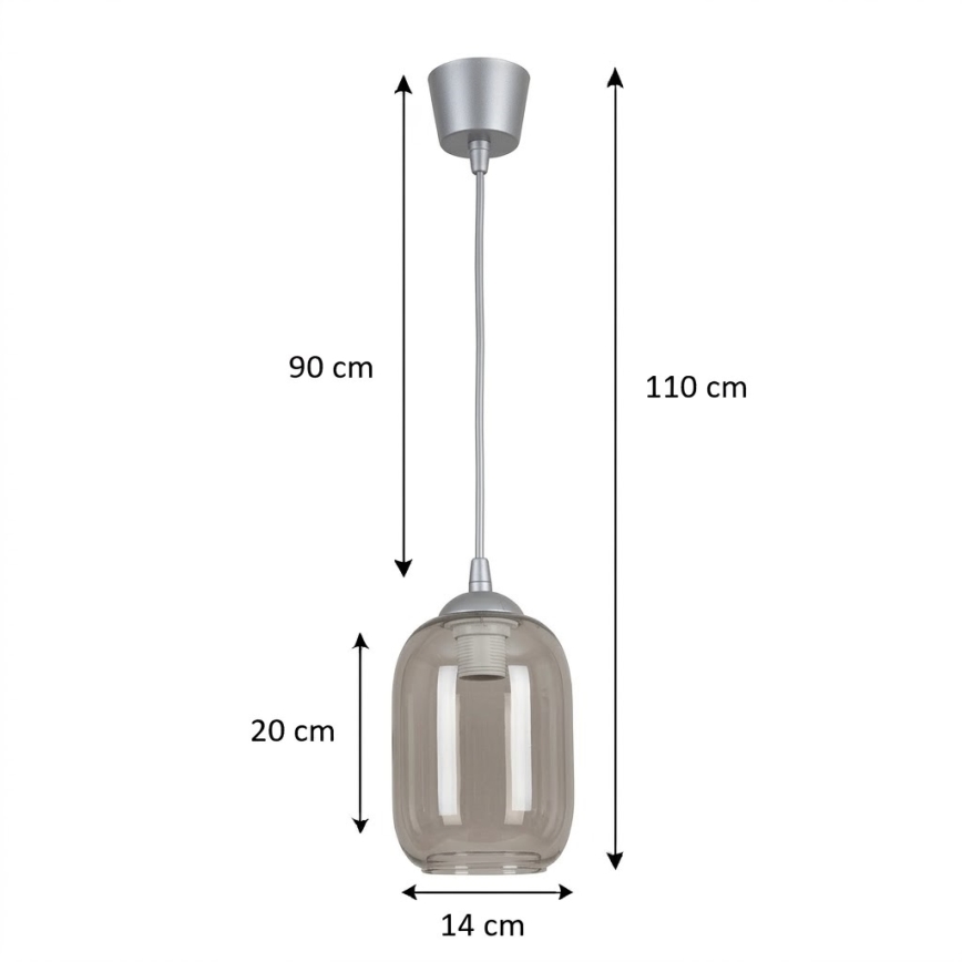 Brilagi - lustră LED pe cablu RETRO GLASS 1xE27/60W/230V Ø 14 cm argintiu/gri fumuriu