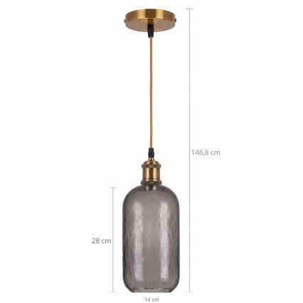 BRILAGI - Lustră LED pe cablu RETRO GLASS 1xE27/60W/230V Ø 14 cm auriu/gri fumuriu