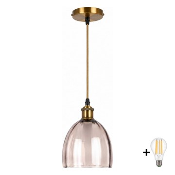 BRILAGI - LED lustră suspendată pe cablu RETRO GLASS 1xE27/60W/230V Ø 17 cm auriu/bej fumuriu