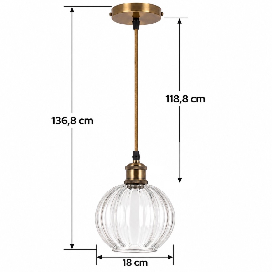 BRILAGI - LED lustră suspendată pe cablu RETRO GLASS 1xE27/60W/230V Ø 18 cm auriu/clar