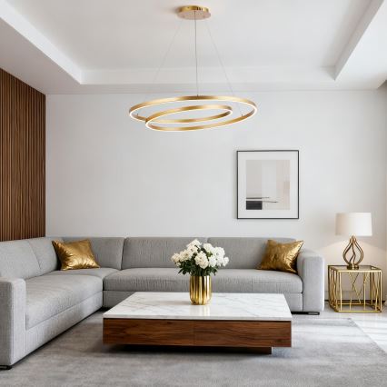 Brilagi - Lustră LED TWISTER reglabilă pe cablu, 105W, 230V, 3000-6000K, Ø 100 cm, aurie, cu telecomandă