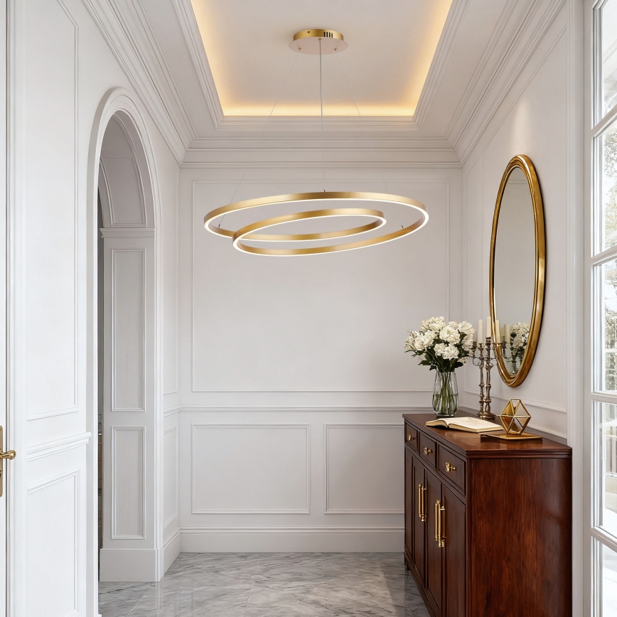 Brilagi - Lustră LED TWISTER reglabilă pe cablu, 105W, 230V, 3000-6000K, Ø 100 cm, aurie, cu telecomandă