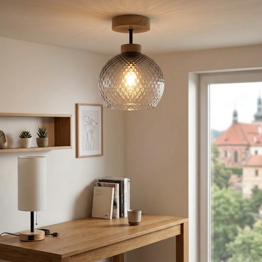 BRILAGI - LED lustra aplicată RETRO GLASS 1xE27/60W/230V Ø 25 cm stejar/gri fumuriu