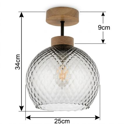 BRILAGI - LED lustra aplicată RETRO GLASS 1xE27/60W/230V Ø 25 cm stejar/gri fumuriu