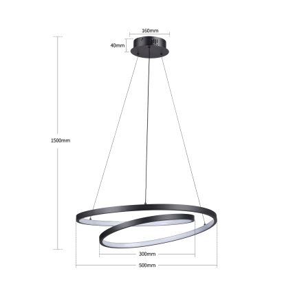 Brilagi - Candelabru LED reglabil pe cablu TWISTER LED/48W/230V 3000-6000K, Ø 50 cm, negru + telecomandă