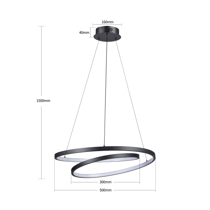 Brilagi - Candelabru LED reglabil pe cablu TWISTER LED/48W/230V 3000-6000K, Ø 50 cm, negru + telecomandă