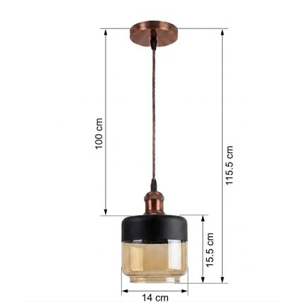 Brilagi - Lustră LED suspendată pe cablu RETRO GLASS 1xE27/60W/230V Ø 14 cm cupru/bej fumuriu/negru