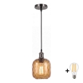 BRILAGI - LED Lustru pe cablu RETRO GLASS 1xE27/60W/230V Ø 14 cm negru/maro fumuriu