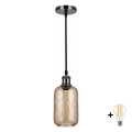 BRILAGI - LED Lustru pe cablu RETRO GLASS 1xE27/60W/230V Ø 14 cm negru/maro fumuriu