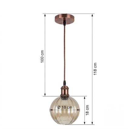 BRILAGI - Lustru LED pe cablu RETRO GLASS 1xE27/60W/230V Ø 18 cm cupru/maro fumuriu