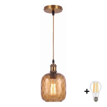 BRILAGI - LED lustru suspendat pe cablu RETRO GLASS 1xE27/60W/230V Ø 14 cm auriu/maro fumuriu