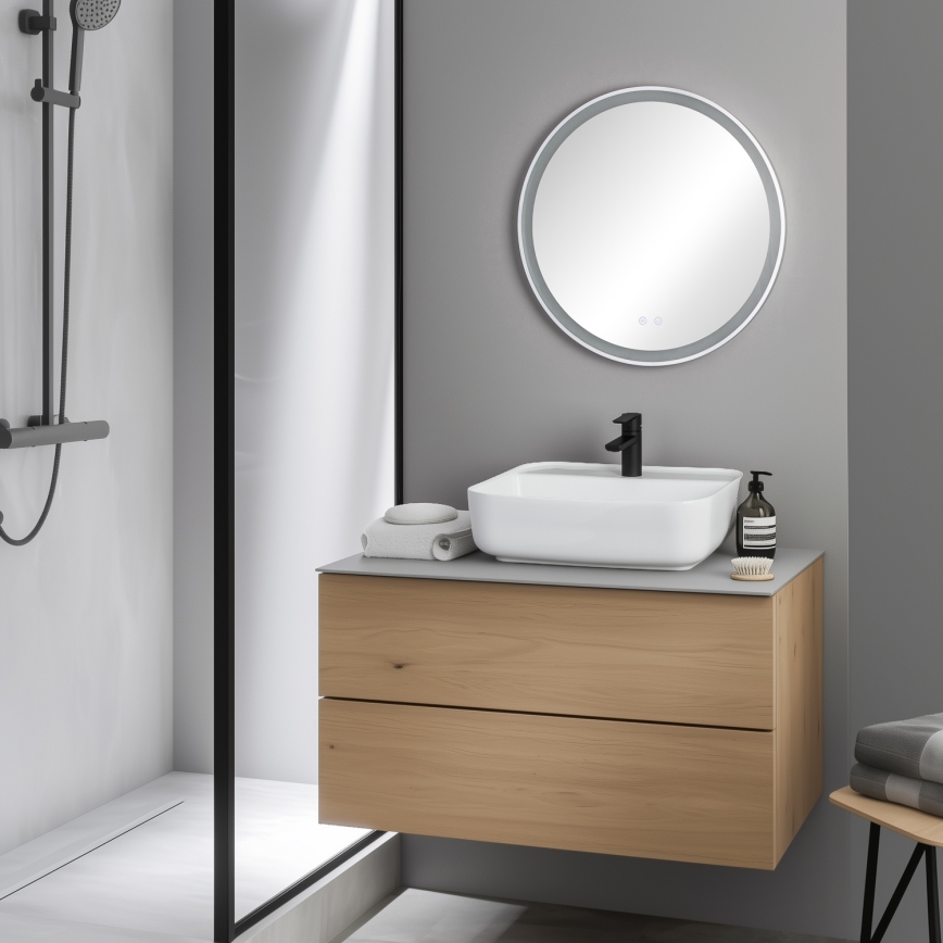 Brilagi - Oglindă de baie încălzită cu iluminare LED reglabilă ALU PRO, LED 18W, 230V, diam. 60 cm, 3000/4000/6500K, IP44, crom mat, CRI 90