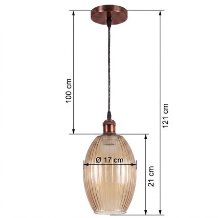 BRILAGI - Lustră LED suspendată pe cablu RETRO GLASS 1xE27/60W/230V Ø 17 cm cupru/bej fumuriu