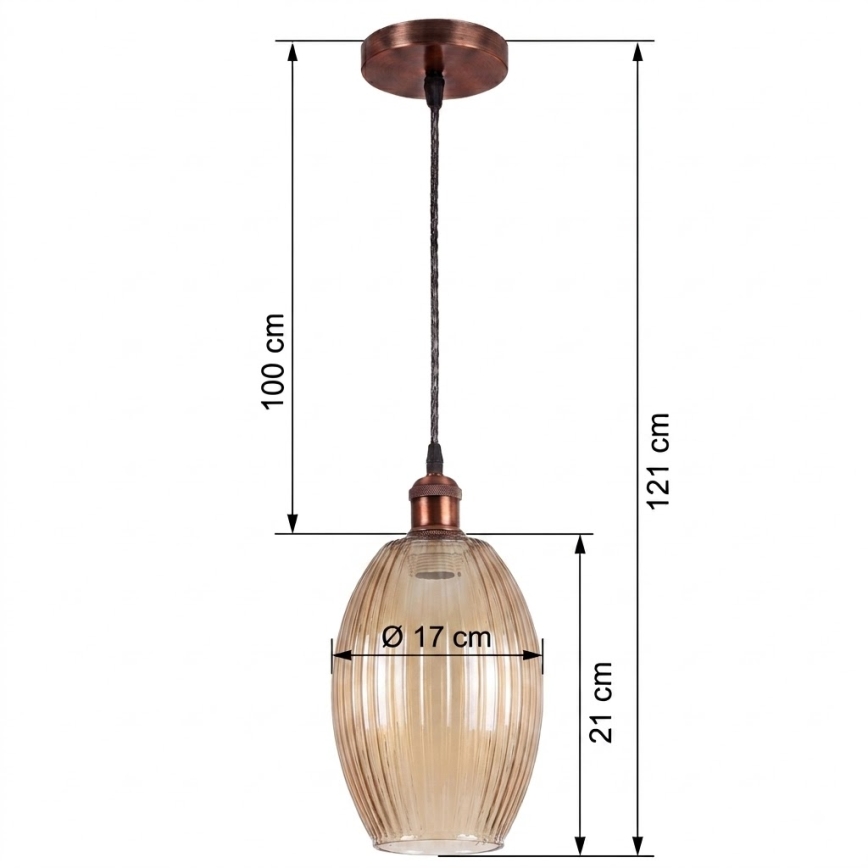 BRILAGI - Lustră LED suspendată pe cablu RETRO GLASS 1xE27/60W/230V Ø 17 cm cupru/bej fumuriu