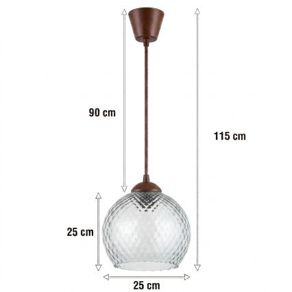 Brilagi - Lampă suspendată cu LED pe cablu RETRO GLASS 1xE27/60W/230V Ø 25 cm maro/gri fumuriu