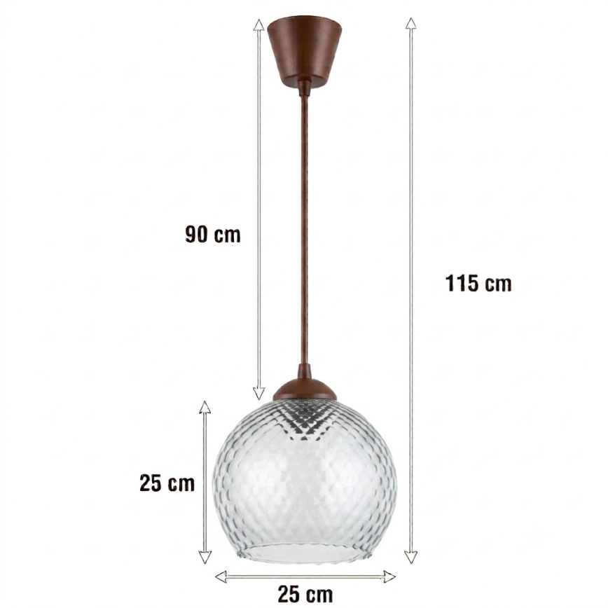 Brilagi - Lampă suspendată cu LED pe cablu RETRO GLASS 1xE27/60W/230V Ø 25 cm maro/gri fumuriu