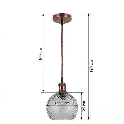 BRILAGI - Pendul LED suspendat pe cablu RETRO GLASS 1x E27/60W/230V Ø 25 cm cupru/gri fumuriu