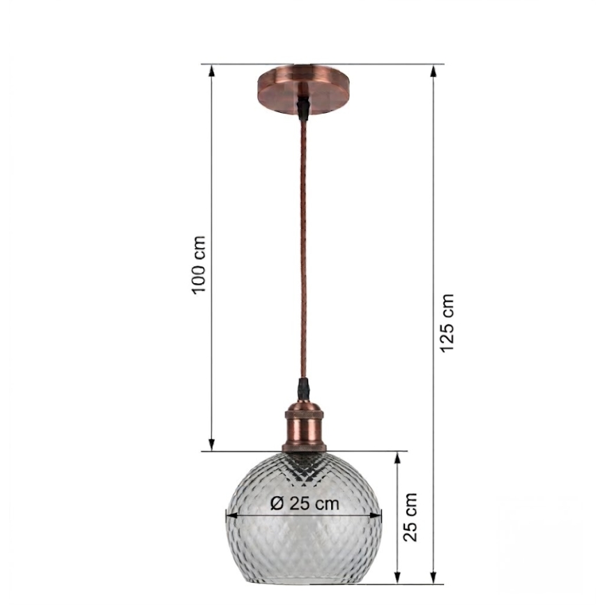 BRILAGI - Pendul LED suspendat pe cablu RETRO GLASS 1x E27/60W/230V Ø 25 cm cupru/gri fumuriu